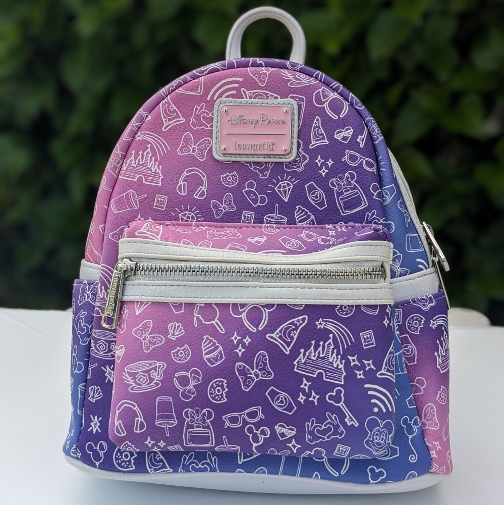 Disney Parks Loungefly Mini Backpack Ombre Purple Pink White Disney Icons